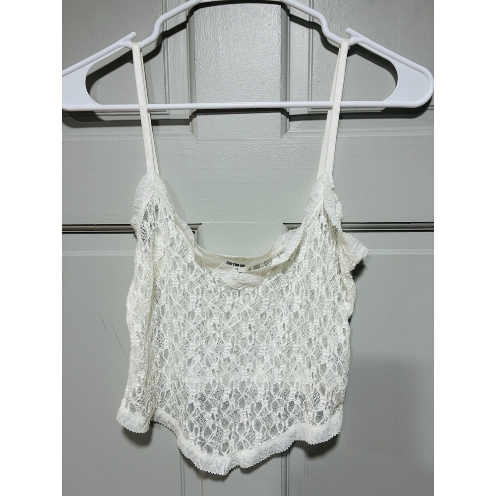 Cotton:On Lace Trim Cami Tank Top Womens Small Ribbed Cropped Camisole Y2K Sheer